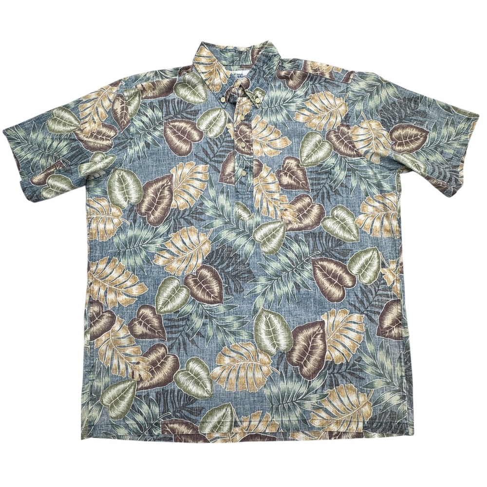 Reyn Spooner Tropical Leaf Print Popover Short Sleeve Casual Shirt Mens Large